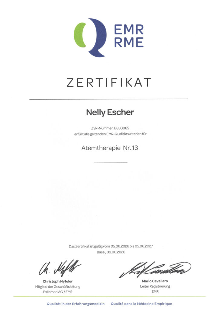 EMR-Zertifizierung Nelly Escher, Atem-Qi